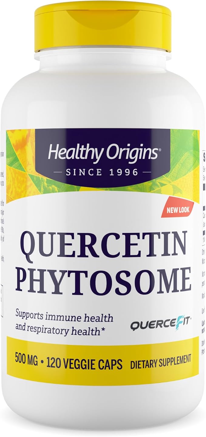 Healthy Origins Quercetin Phytosome 500 mg - Quercetin Supplements for Immune Support &amp Respiratory Support - Vegan Non-GMO &amp Gluten-Free Quercetin Supplement - 120 Veggie Capsules