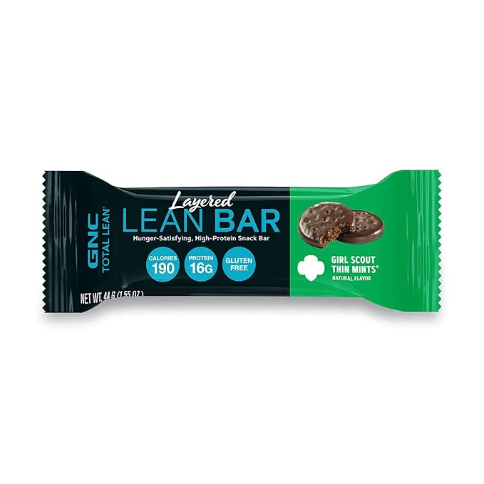 GNC Total Lean Layered Lean Bar | Hunger Satisfying High Protein Snack Bar | Girl Scouts Thin Mints | 5 Bars Per Box