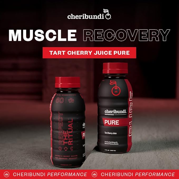 Cheribundi 100% Tart Cherry Juice Pure | Unsweetened Tart Cherry Juice | Athletes Recovery Drink | Promotes Restorative Sleep Muscle Recovery &amp Boosts Athletic Performance | 8 floz (12 Pack)