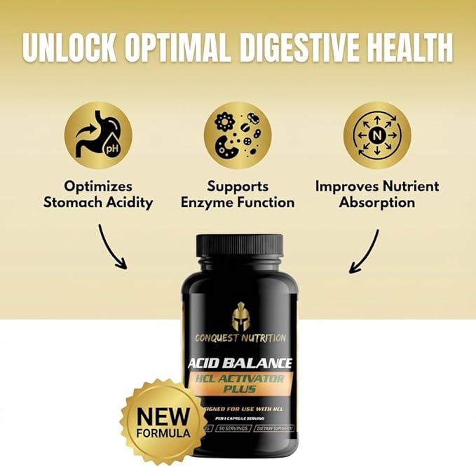 Acid Balance HCL Activator 90 Capsules Pepsin Digestive Enzyme Health Supplement Non-GMO Gluten-Free Vegan Nutrient Indegestion Support