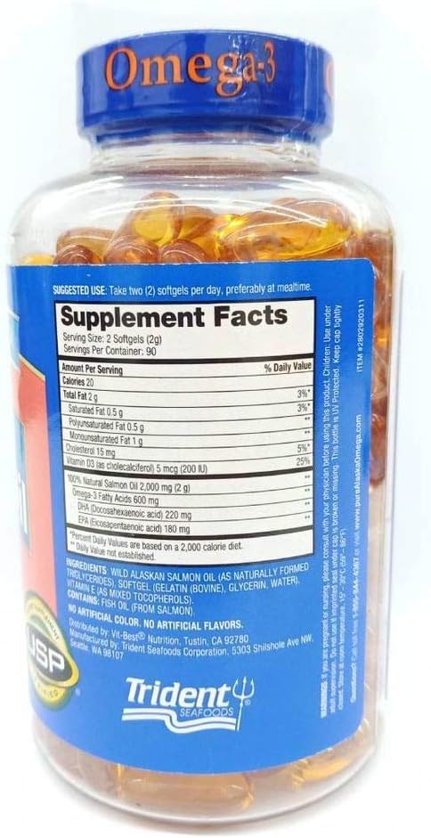Pure Alaska Omega-3 Wild Alaskan Salmon Oil 1000mg Softgels 180-Count