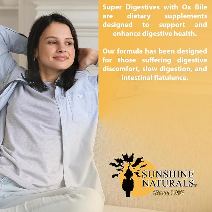 Sunshine Naturals Super Digestive Supplement. Ox Bile &amp Activated Charcoal for Digestive Support Bloating Relief Gut Cleanse Nutrient Absorption and Overall Wellness. 100 Tablets. Pack of 5