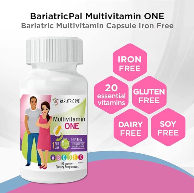 BariatricPal 90-Day Bariatric Vitamin Bundle (Multivitamin ONE 1 per Day! Iron-Free Capsule and Calcium Citrate Soft Chews 500mg with Probiotics - Piña Colada)