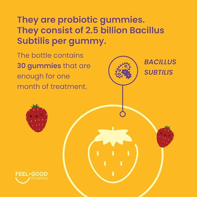 Feel Good Kids Probiotic Gummies – Gut Health &amp Immune Support – with DE111 Probiotic – Organic Strawberry Flavor – 30 Gummies for Children