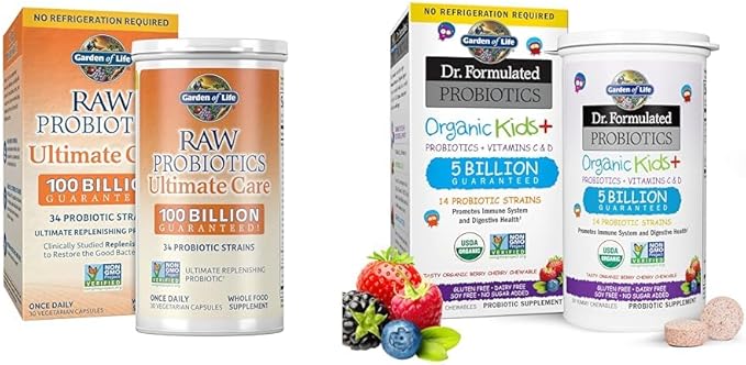 Garden of Life Raw Probiotics 100 Billion CFU with Kids Probiotics 5 Billion CFU