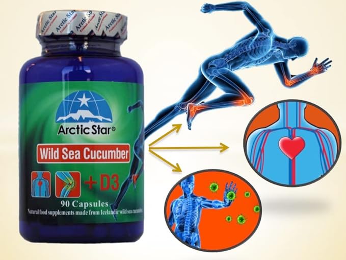 Arctic Star - Sea Cucumber with Vitamin D3 Capsules Pure Icelandic Wild Caught Sea Cucumber Extract &amp D3 Supplement Pills - Cucumaria Frondosa 北极星海参+D3胶囊 (90 Capsules 400mg) 1Bottle