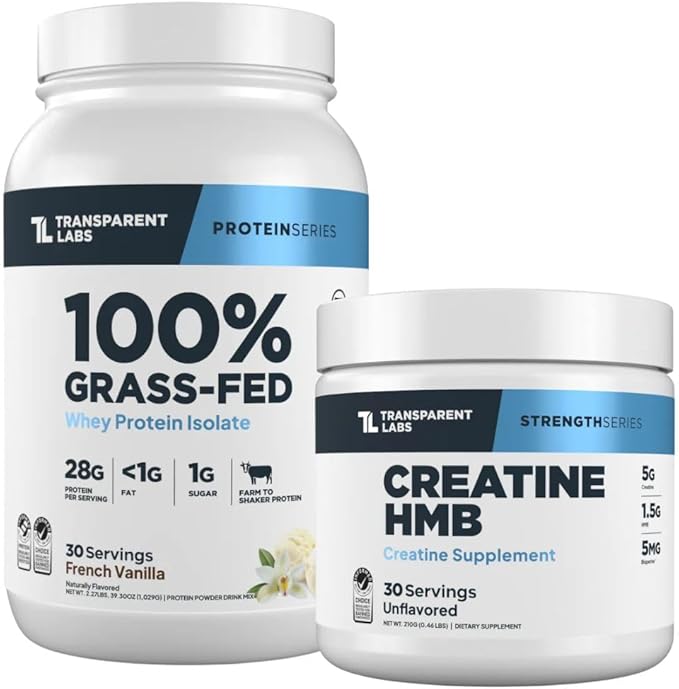 Transparent Labs Grass-Fed Whey Protein Isolate French Vanilla Creatine HMB Unflavored