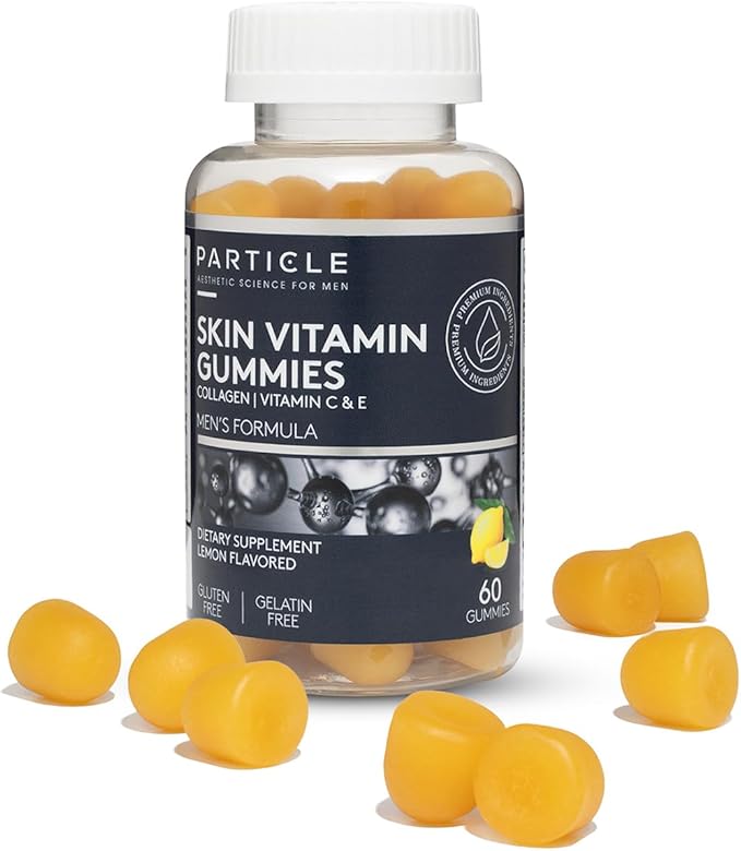 Particle Skin Vitamin Gummies Gluten Free Daily Supplement for Healthy Skin Support Men's Supplement Made with Vitamin C Collagen Biotin &amp Zinc Lemon Flavor 60 Gummies 1 Month Supply
