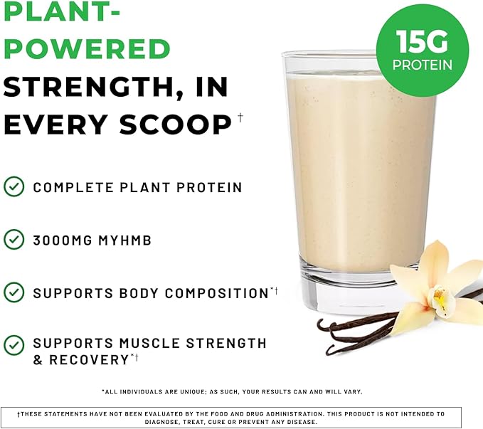 POWERLIFE High Impact Plant Protein Powder with 3000 MG of HMB Plant-Based No Sugar Added Vegan Keto Friendly Non-GMO (Vanilla - New Formula)