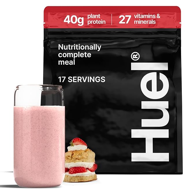Huel Black Edition Bundle | Strawberry Shortcake 40g Vegan Protein Powder + Shaker Bottle | Nutritionally Complete Meal | 27 Vitamins &amp Minerals Gluten Free | Lockable Lid to Avoid Spills | BPA F
