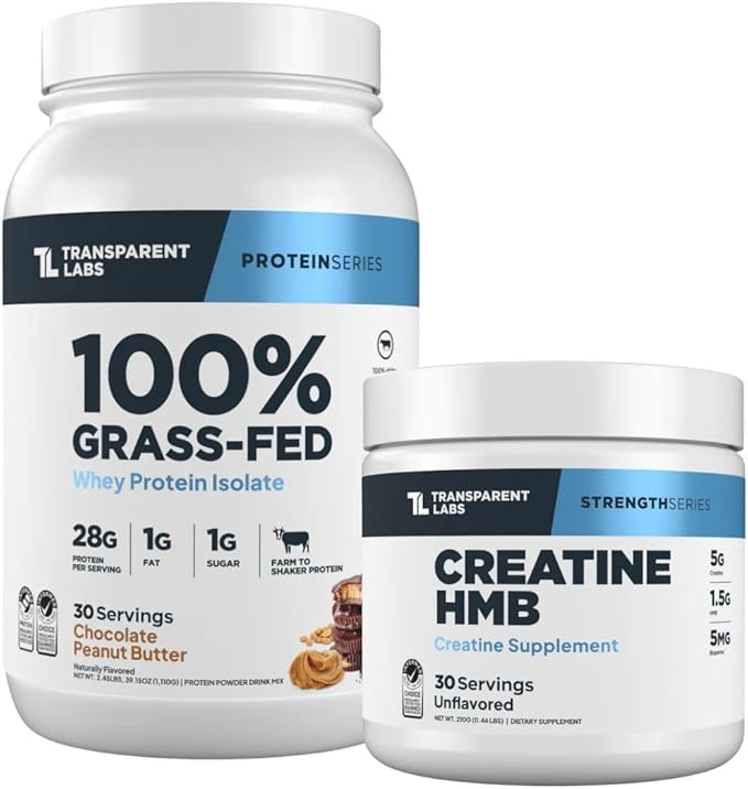 Transparent Labs Grass-Fed Whey Protein Isolate (30 Servings Chocolate PB) &amp Creatine HMB (30 Servings Unflavored)