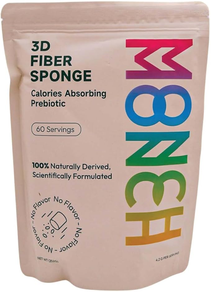 Monch Monch Calorie Absorbing Fiber Sponge – Original One Month Supply – Konjac Gum &amp Prebiotic Fiber Supplement for Gut Health &amp Blood Sugar Support – Vegan Sugar-Free 60 Ct