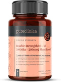 pureclinica Double Strength D3 + K2 Complex x 90 Vegan Softgels – 5000 IU D3 + 100mcg K2 with Magnesium Calcium &amp Zinc – 3 Months Supply