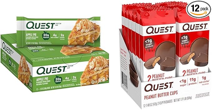 Quest Nutrition Apple Pie Protein Bar 20g Protein 4g Net Carbs 2g Sugar &amp High Protein Low Carb Gluten Free Keto Friendly Peanut Butter Cups 12 Count