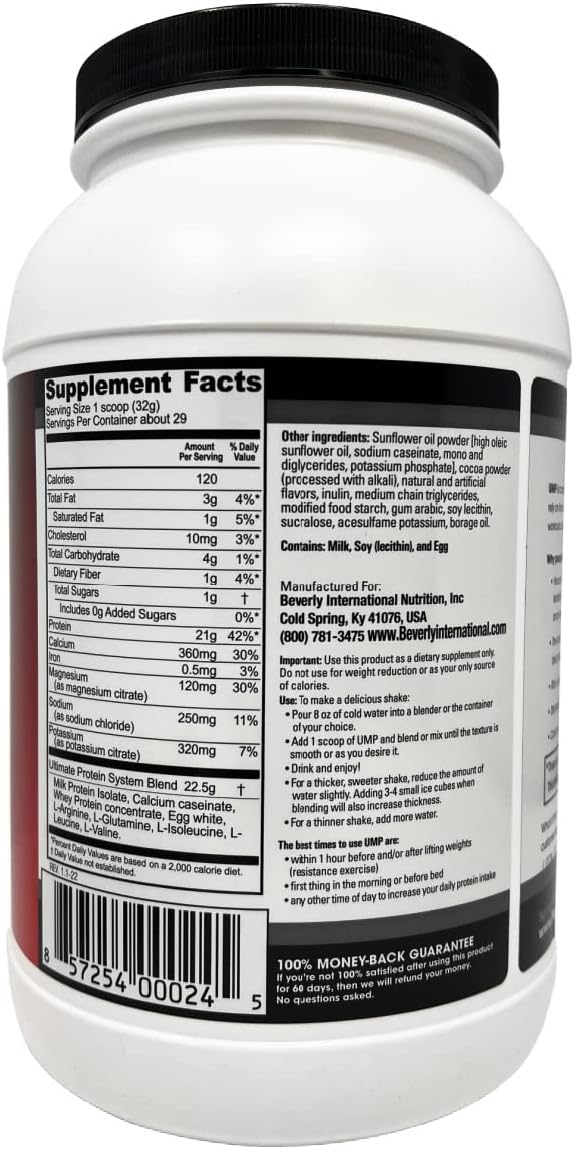 Beverly International UMP Protein Powder Rocky Road. Unique Whey-Casein Ratio Builds Lean Muscle. Easy to Digest. No Bloat. (32.8 oz) 2lb .8 oz