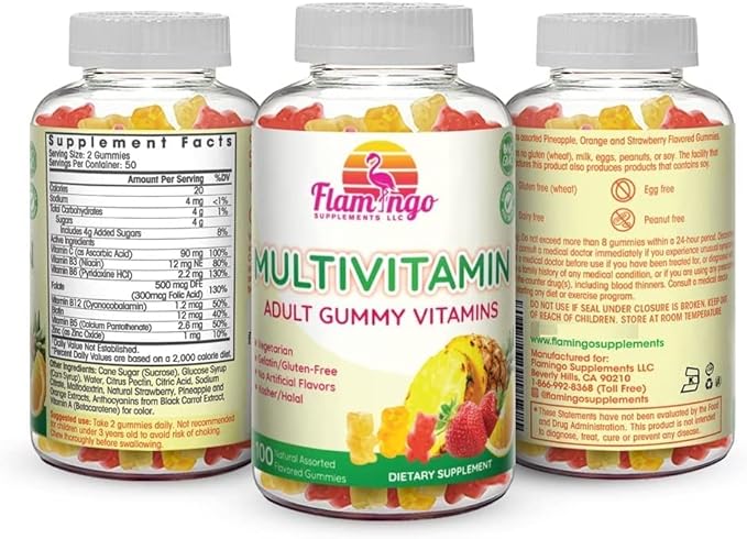 Multivitamin Gummies | Vegan Friendly Kosher Halal NO Gluten or Gelatin no GMO| for Men Women &amp Kids| 3 Natural Flavors | Vitamins C B3 B12 Biotin Zinc &amp More| 100 Gummies