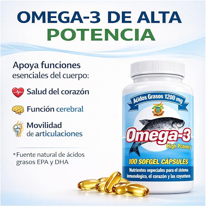 Omega 3 Capsulas de Alta Potencia. Set de 2 frascos con 100 capsulas c/u. para las arterias coyunturas bajar el colestereol malo. Tratamiento para 6 Meses.