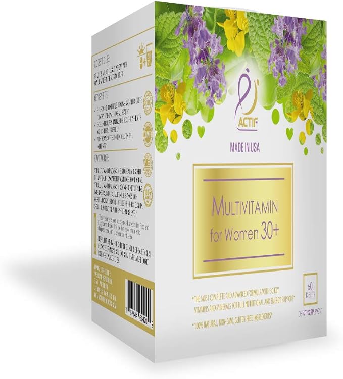 ACTIF Multivitamin for Women Age 30+ with 30 Organic Vitamins and Organic Herbs Non-GMO Made in USA 2-Month Supply