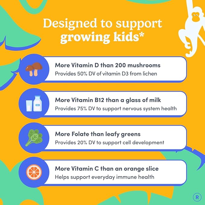 FIRST DAY Kids Multivitamin Gummies Age 4+ Strawberry &amp Orange - Kids Vitamins Multivitamin Gummy A C D3 K2 B1 B2 B6 B12 Folate Immunity &amp Brain Function Vegan - 60 Day Supply Packaging Ma
