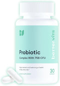 Bettervits Probiotics for Women &amp Men – 75 Billion CFU | Digestive Health and Gut Support Prebiotic | 14 Clinically Studied Strains with Vitamin B12 Lactobacillus and Inulin Fiber | 30 Capsules