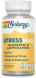 Solaray StressMag – Magnesium Glycinate Plus Ashwagandha for Women and Men - Relaxation Mood &amp Occasional Stress Support – Magnesium Supplement with Bisglycinate – 30 Servings 60 VegCaps