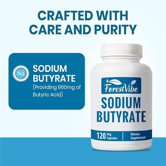 Sodium Butyrate Supplement 1200mg Yielding 960mg Butyric Acid 120 Vegan Capsules 2 Month Supply Non-GMO &amp Gluten Free Postbiotic Supplement