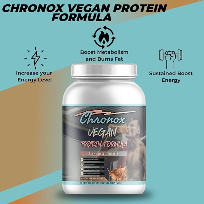 Chronox Vegan Protein Powder-Chocolate Flavor Plant-Based Protein Formula for Muscle Support &amp Recovery Smooth Mixing Pre &amp Post Workout Nutrition 2 LB