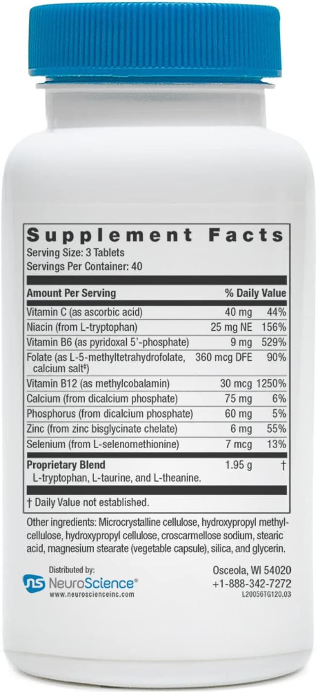Neuroscience TravaGen - Emotional Support and Stress Relief Supplement with L-Tryptophan L-Theanine and B Vitamins - Supports Serotonin GABA Balance and Sleep Quality (120 ct)