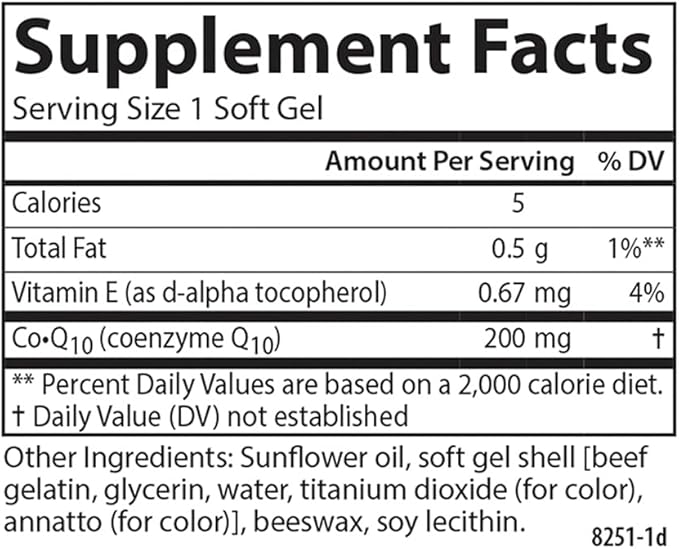 Carlson - Co-Q10 Co-Enzyme Q10 200 mg Energy Production &amp Heart Function 90 Softgels