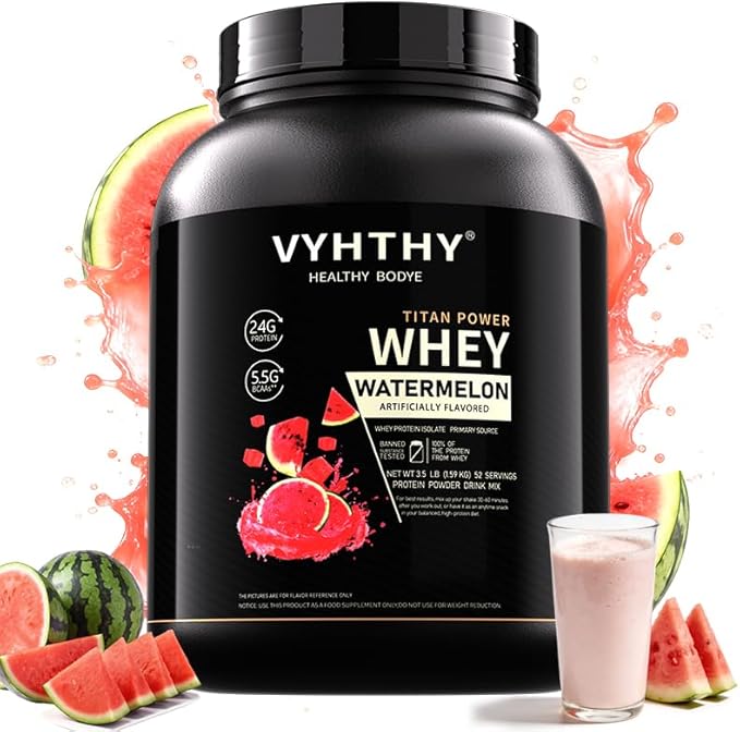 Watermelon Flavored Whey Protein Powder 24g Protein per Serving Fast-Absorbing Concentrated whey Protein Low Sugar Gluten-Free Natural Flavor3.5lbs(56oz)