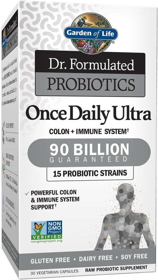 Garden of Life Dr. Formulated Probiotics Once Daily Ultra - 90 billion CFU - Daily Probiotic for Colon &amp Immune Support - 30 Vegetarian Capsules