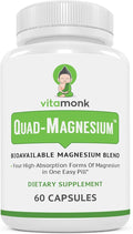 Quad Magnesium Blend by Vitamonk - with Magnesium Orotate Glycinate Chelate Magnesium Taurate and Di- Magnesium Malate - High Absorption Magnesium Complex for Sleep Heart and Mood