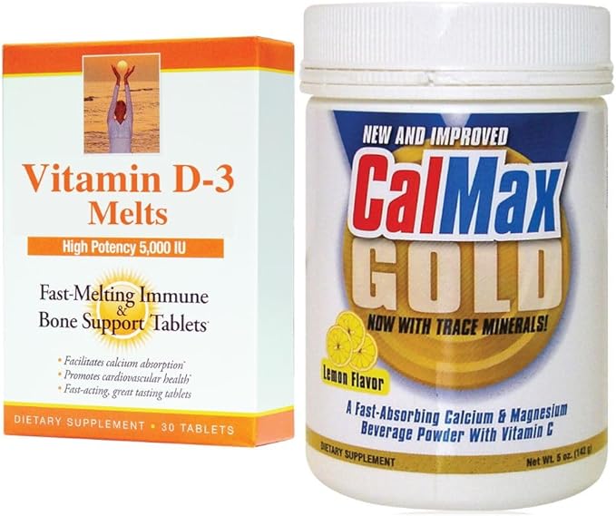 Dr Newton's Naturals Vitamin D3 Fast Melting Tablets and CalMax Gold Powder Drink Mix Bundle