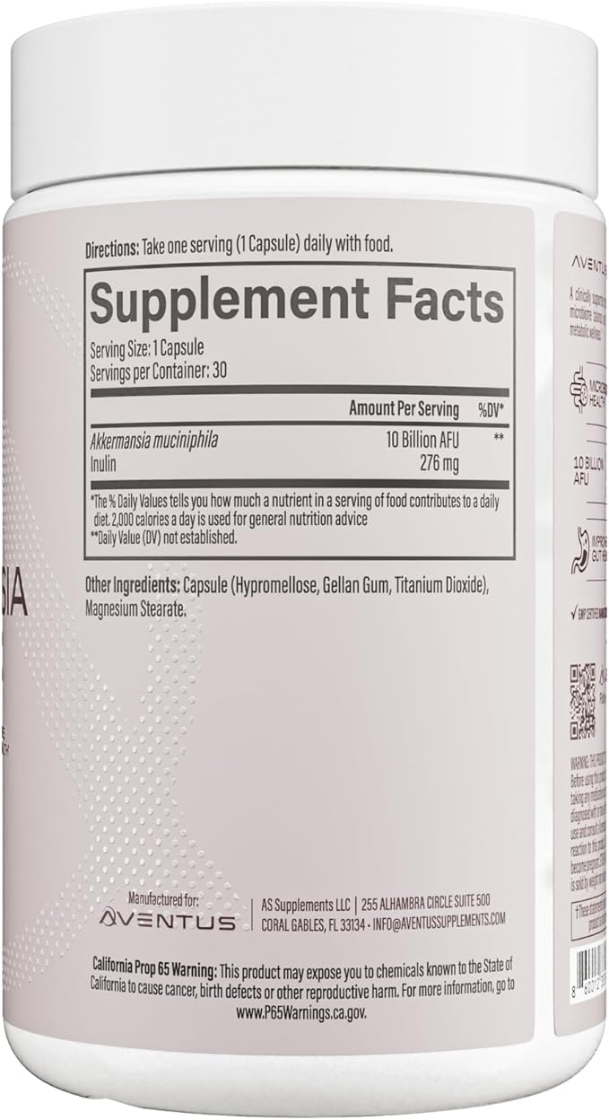 Aventus Women’s Daily Akkermansia + Prebiotic 10 Billion AFU 30 Vegan Capsules Supports Gut Lining Microbiome Balance &amp Digestive Health