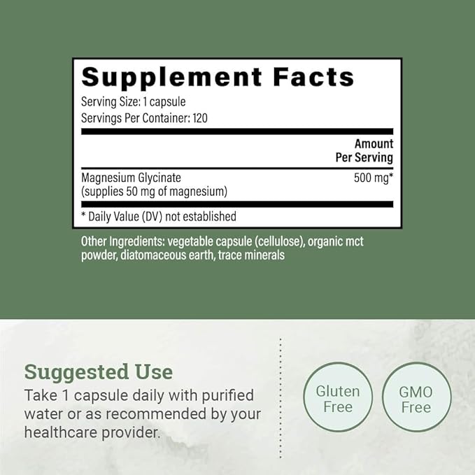 Pure Magnesium Glycinate 500mg - Chelated Magnesium Supplement High Absorption Capsules for Sleep Glicinato De Magnesio with Organic MCT Powder (120 Capsules)