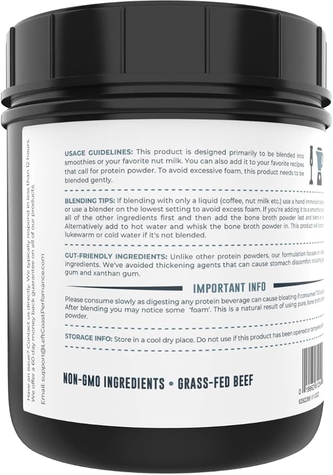 16oz Bone Broth Protein Powder From Grass Fed Beef - Unflavored Single Ingredient - Rich in Collagen Glucosamine Gelatin Paleo Protein Powder Gut-Friendly Non-GMO Ingredients Dairy-Free Protein