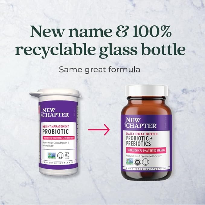 New Chapter Daily Dual Biotic Probiotic + Prebiotic for Digestion &amp Microbiome Health 100% Vegan Soy Free Non-GMO 60 Count (2 Month Supply)