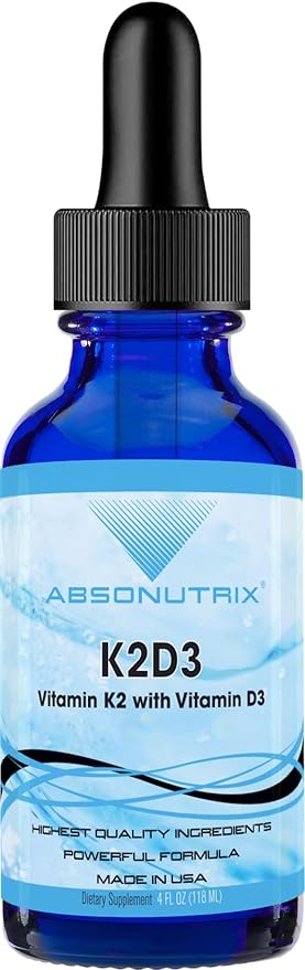 Absonutrix K2D3 390 mg 4 FL OZ Liquid 302 Servings Made in USA Plant-Based Ingredients Vitamin K2 Echinacea Extract Gluten-Free Non-GMO