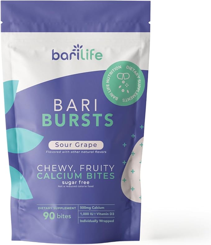 Bari Life Just One Chewable: Once Daily Bariatric Multivitamin + Iron and and BariBurst Calcium Citrate Soft Chews for Gastric Bypass Gastric Sleeve and Duodenal Switch (Sour Grape)