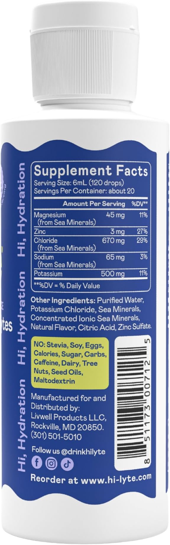 Hi-Lyte K500 Keto Electrolytes Liquid Drops Unflavored 20 Servings