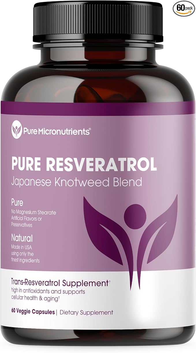 Pure Resveratrol Supplement - Extra Strength 600mg Trans-Resveratrol Per Serve - for Heart Cognitive Immune Health Support – Purified &amp Bioavailable - 60 Vegan Caps