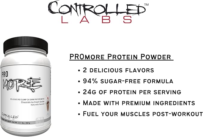 CONTROLLED LABS PROmore Protein Powder (27 Servings) - 24g Protein Per Scoop - 94% Sugar-Free Premium Smooth-Drink Formula (Chocolate Ice Cream Sundae) (27 Servings Chocolate Ice Cream Sundae)