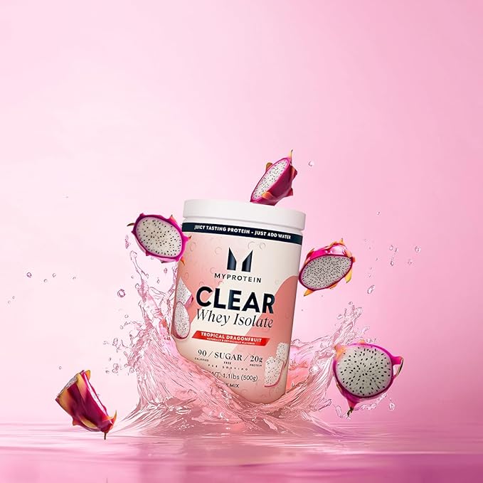 Myprotein Clear Whey Isolate Protein Powder 20 Servings (1.1lbs) Tropical Dragonfruit 20g Protein per Serving Naturally Flavored Drink Mix Daily Protein Intake for Superior Performance