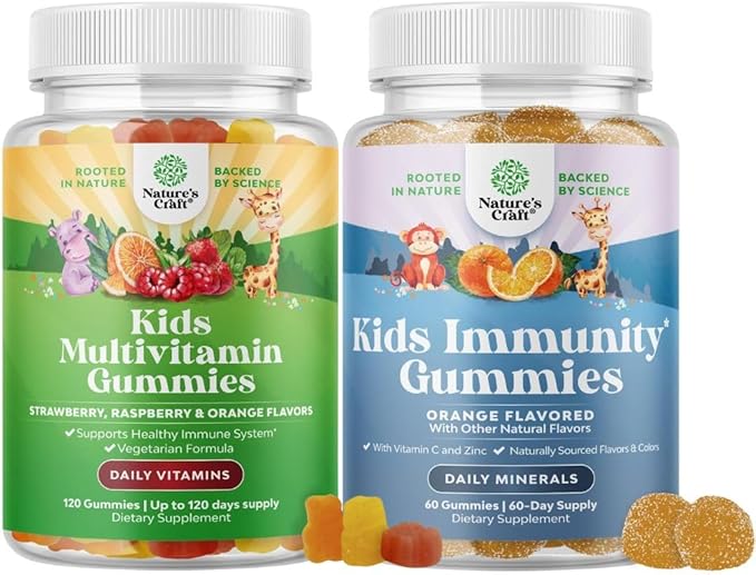 Bundle of Kids Multivitamin Gummies for Immunity with Vitamins A C D3 E B and Kids Immunity Gummies - Delicious Vitamin C with Zinc and Echinacea Immune Booster - Vegan Gluten Free and Gelatin Free