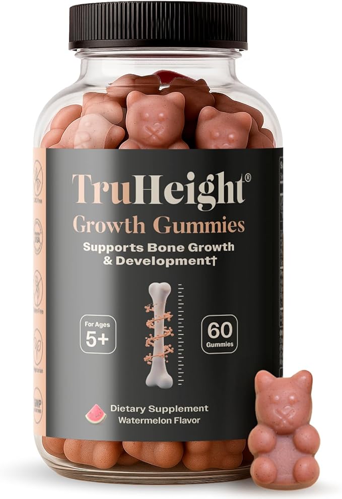TruHeight Growth Gummies (Watermelon) Tall Nutrition for Natural Growth Supplement for Kids &amp Teens - Vitamin D K Calcium &amp Ashwagandha Bone Strength Vitamins D3 K2 Picky Eater Taller Age