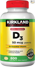 Kirkland Signature Extra Strength D3 50 mcg 600 Softgels (5 Pack)
