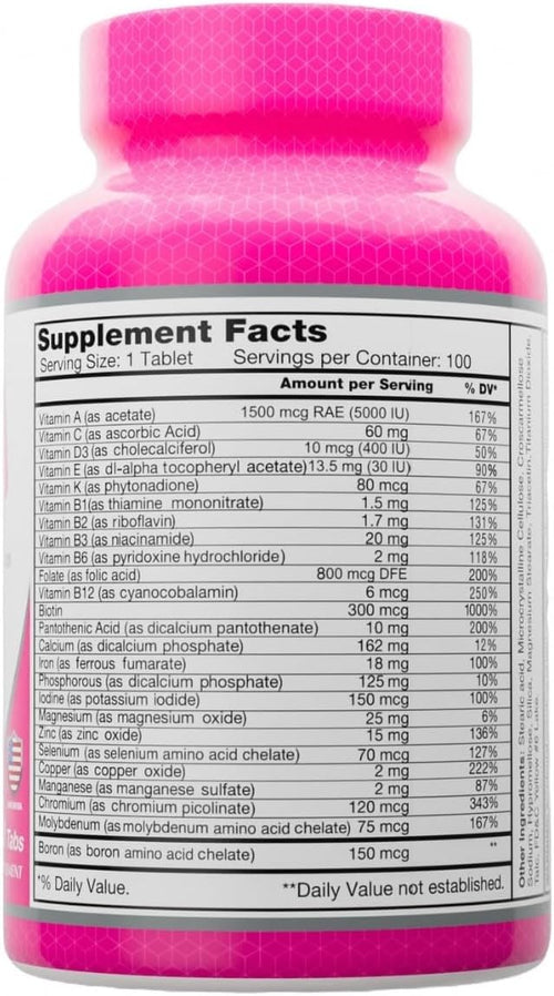 ALFA VITAMINS Multi Women Vitamins Dietary Supplement with Essential Vitamins &amp Minerals for Women - Amino Acids + Antioxidants - 100 Tablets (2 Pack)