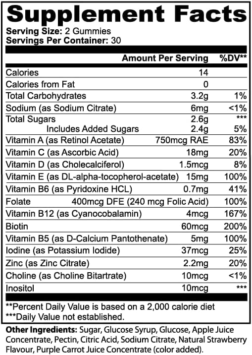 Multivitamin Gummies – Strawberry Flavor 60 Gummies Vegan Gelatin-Free Halal-Friendly Daily Vitamin Supplement