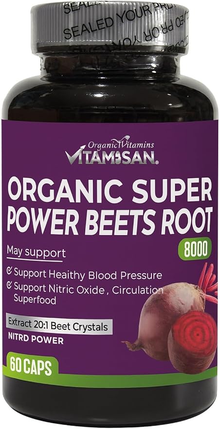 VITAMISAN Beets Root 8000mg – 2 Pack (120 Capsules) – Blood Pressure Support with CoQ10 and Collagen
