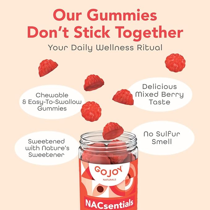 GOJOY 7-in-1 Sugar-Free NAC Gummies – NACsentials 600mg N-Acetyl Cysteine with Vitamin C ALA Quercetin &amp Astaxanthin – Antioxidant &amp Liver Detox Support – Vegan &amp Keto-Friendly – 60 Gumm